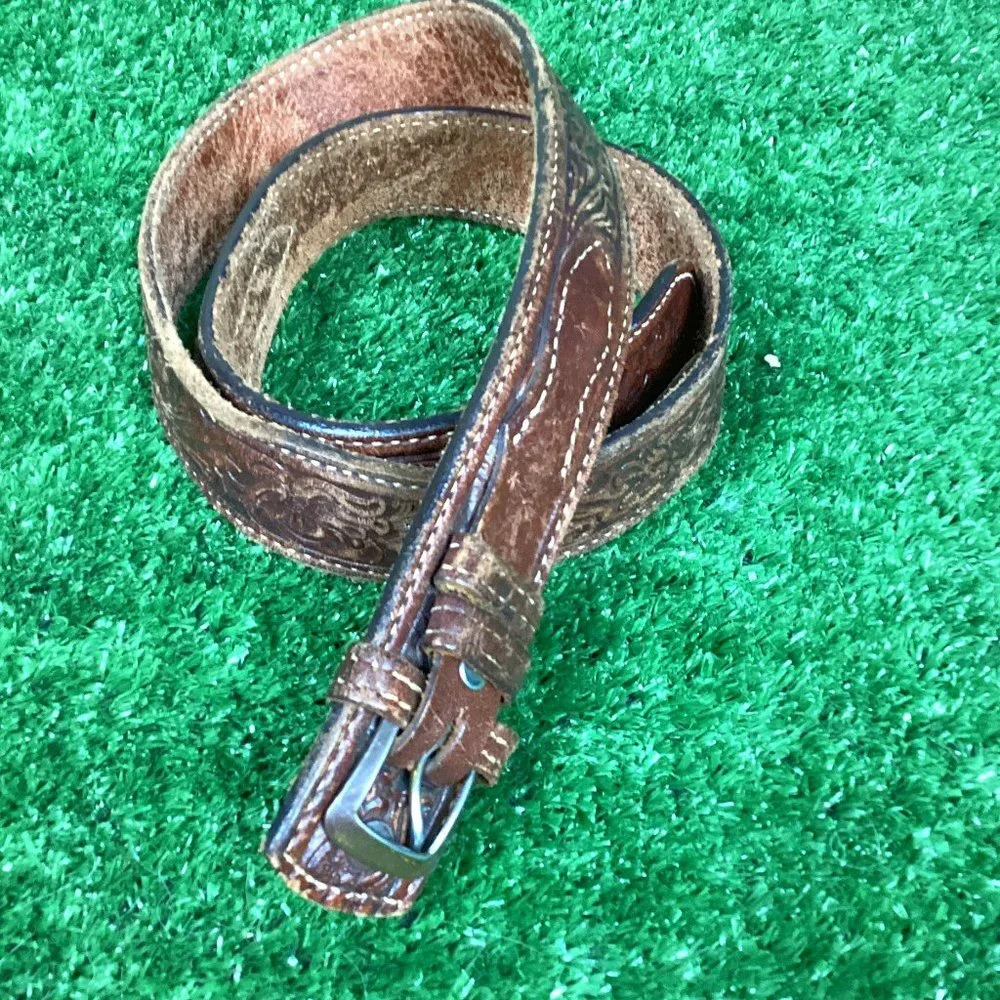 Brown Tooled Leather Belt 41